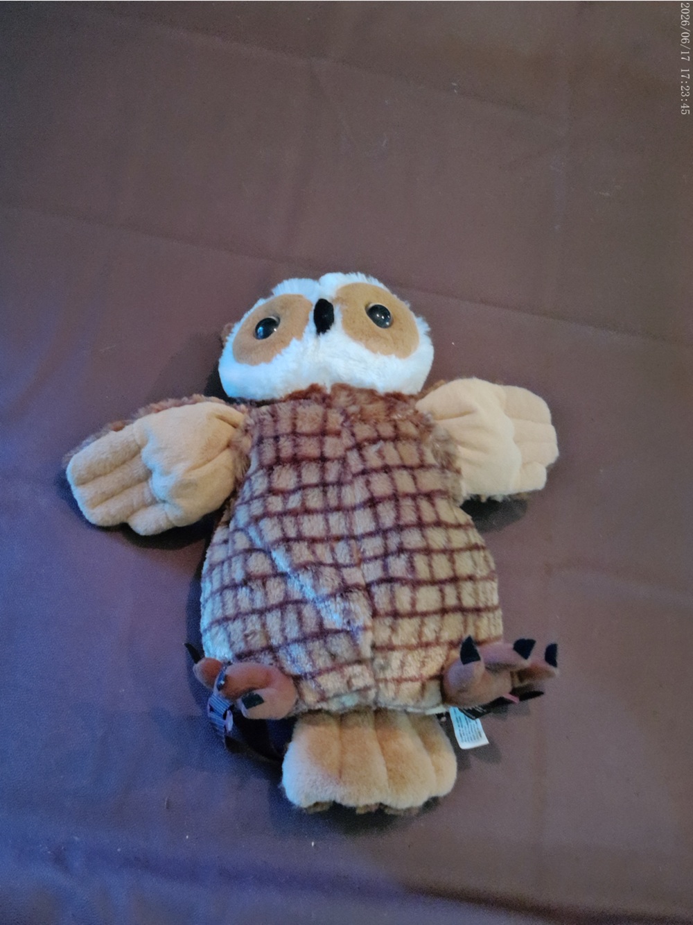 Plush Owl Small Pet Toy in Brown and Cream - Soft Chewable Friend